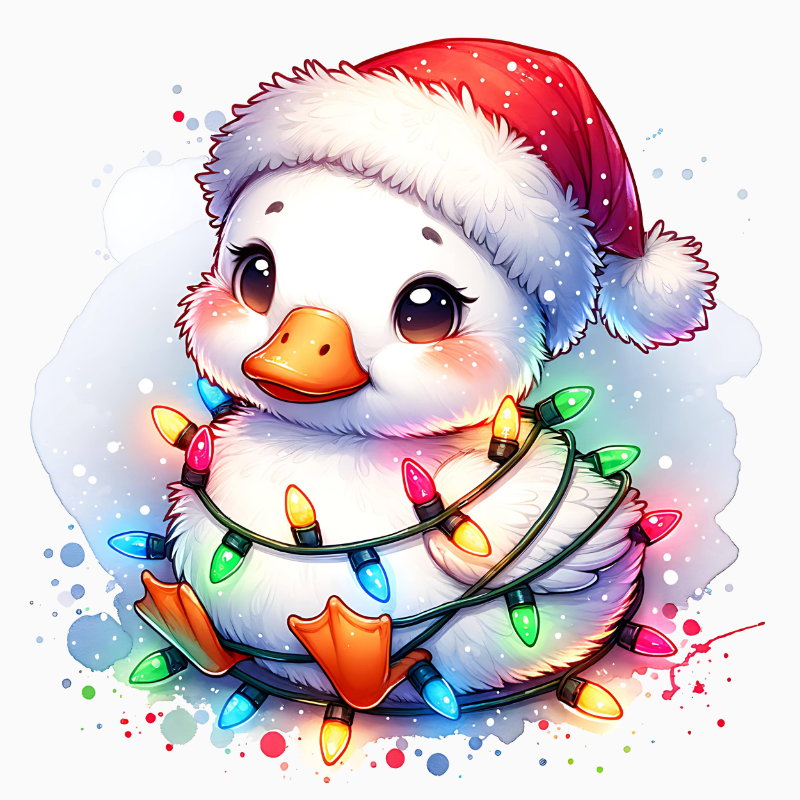 Christmas Lights Duck PNG – Cute Holiday Duck Clipart | Festive Animal Sublimation Design