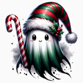 Christmas Candy Cane Ghost PNG – Festive Spooky Clipart | Whimsical Holiday Spirit Sublimation Design