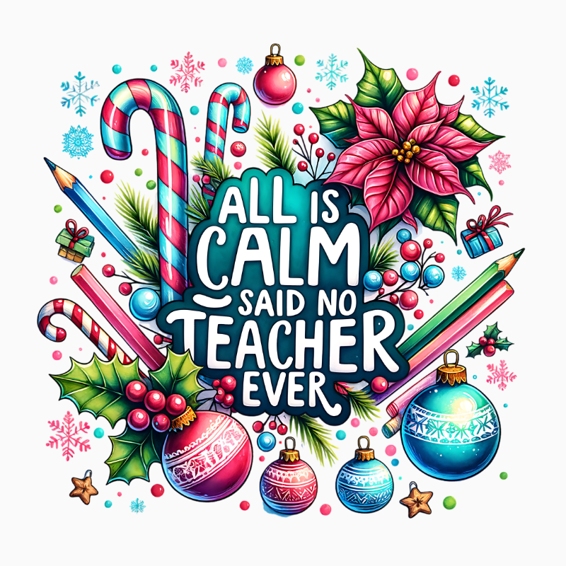 All Is Calm Said No Teacher Ever PNG – Funny Teacher Christmas Clipart | Festive Classroom Sublimation Design