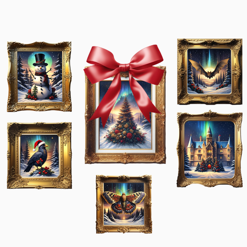 Christmas Gallery Wall PNG – Ornate Framed Winter Art Clipart | Elegant Holiday Home Décor Sublimation Design