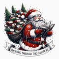Dashing Through the Chapters PNG – Santa Reading Book Clipart | Christmas Book Lover Sublimation Design