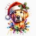 Golden Retriever Christmas Lights PNG – Festive Dog Clipart | Holiday Pet Lover Sublimation Design