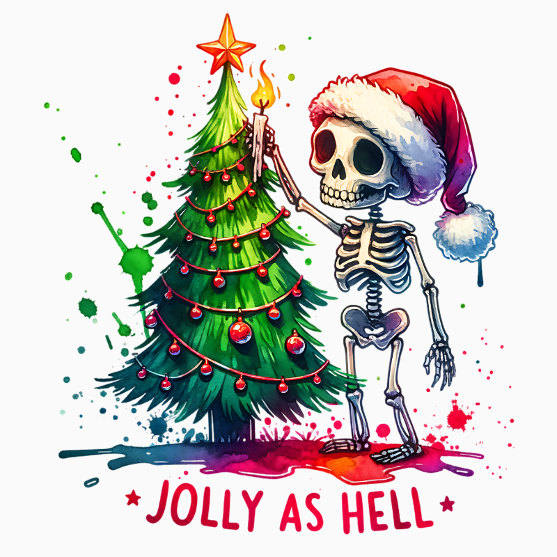 Jolly As Hell PNG – Skeleton Christmas Tree Clipart | Dark Humor Holiday Sublimation Design