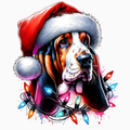 Christmas Basset Hound PNG – Cute Santa Hat Dog Clipart | Festive Holiday Lights Sublimation Design