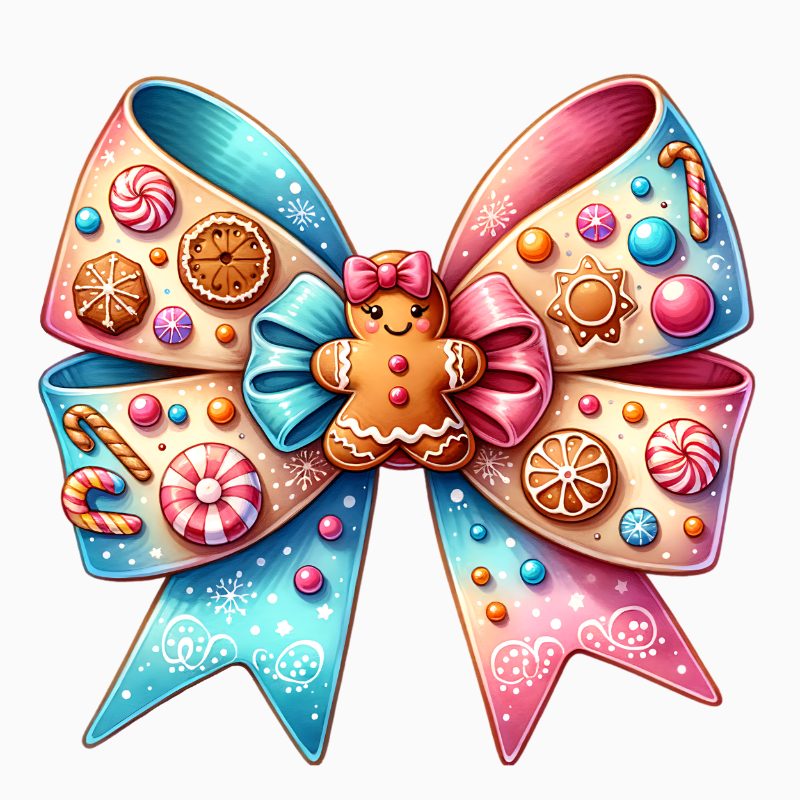 Festive Candy Bow – Gingerbread Christmas PNG