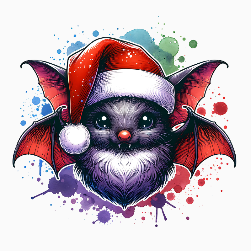 Christmas Bat PNG – Cute Santa Hat Bat Clipart | Spooky‑Cute Holiday Sublimation Design