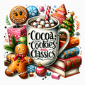 Cocoa Cookies and Classics PNG – Cozy Christmas Mug Clipart | Holiday Reading Sublimation Design
