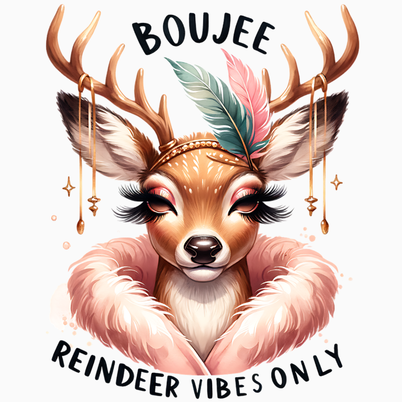 Boujee Reindeer Vibes Only PNG – Glam Fashion Reindeer Clipart | Stylish Christmas Sublimation Design