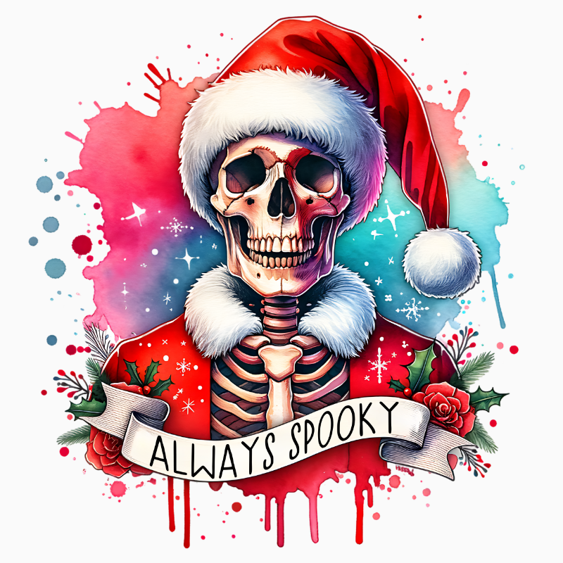 Always Spooky PNG – Skeleton Santa Clipart | Gothic Christmas Sublimation Design