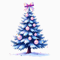 Pastel Blue Christmas Tree PNG – Snowy Pink & Gold Ornament Clipart | Elegant Winter Holiday Sublimation Design