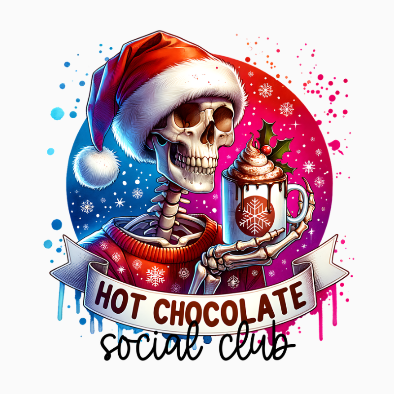 Hot Chocolate Social Club PNG – Skeleton Santa Clipart | Funny Cozy Christmas Cocoa Design