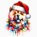 Santa Hat Dog Christmas PNG | Festive Colorful Lights Pet Artwork for Sublimation, Crafts, and Holiday Gifts