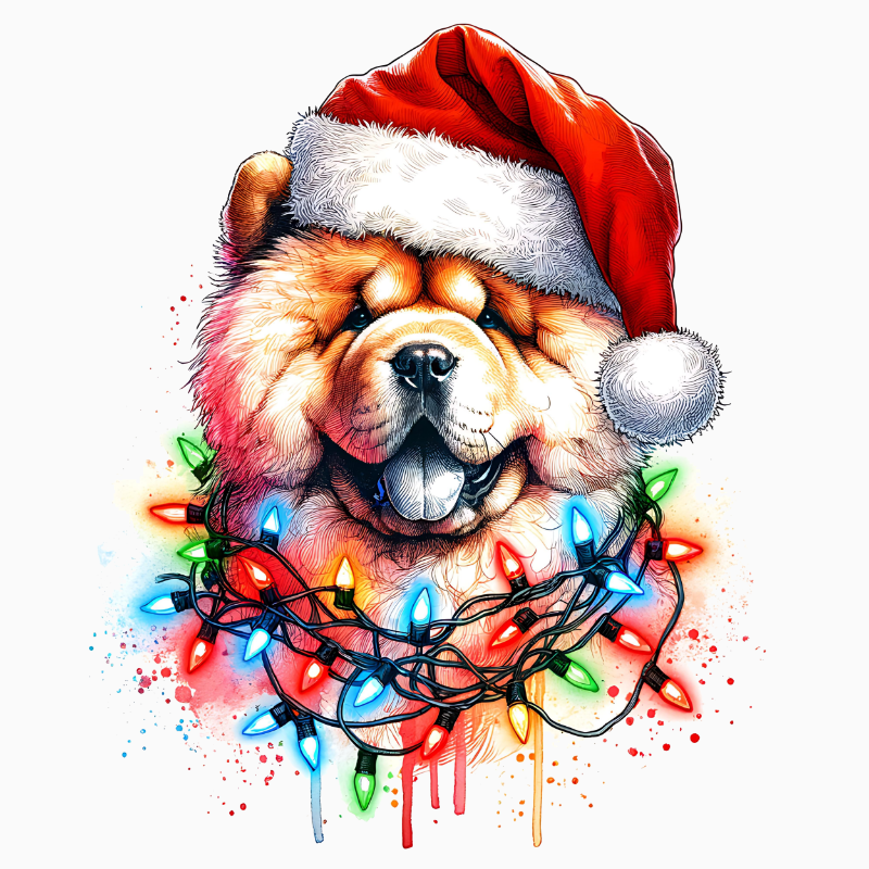 Santa Hat Dog Christmas PNG | Festive Colorful Lights Pet Artwork for Sublimation, Crafts, and Holiday Gifts