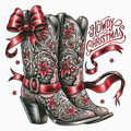 Howdy Christmas PNG – Western Cowboy Boots Clipart | Poinsettia Floral Holiday Sublimation Design