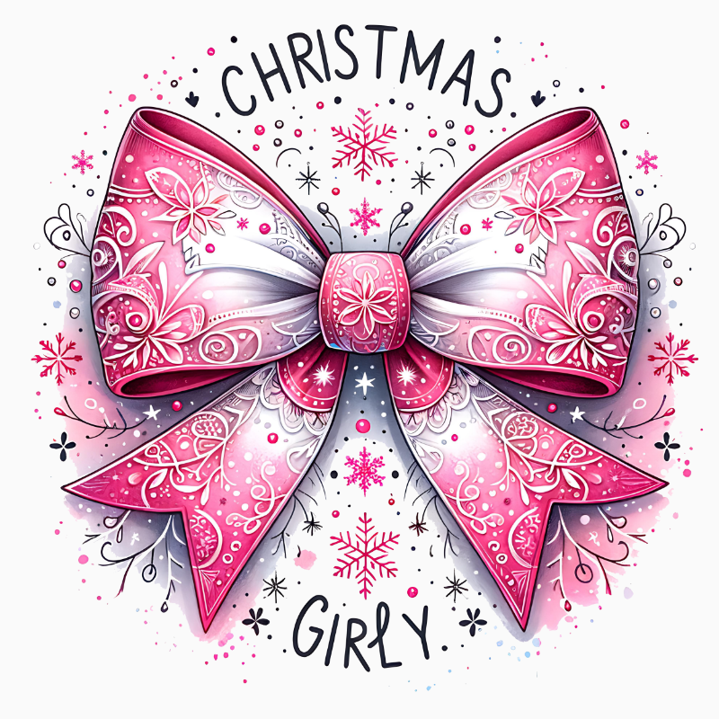Christmas Girly PNG – Pink Decorative Bow Clipart | Cute Feminine Holiday Sublimation Design