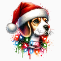 Christmas Beagle PNG – Santa Hat Dog Clipart with Festive Lights | Cute Holiday Sublimation Design