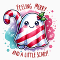 Feeling Merry & A Little Scary PNG – Candy Cane Ghost Clipart | Cute Spooky Christmas Sublimation Design