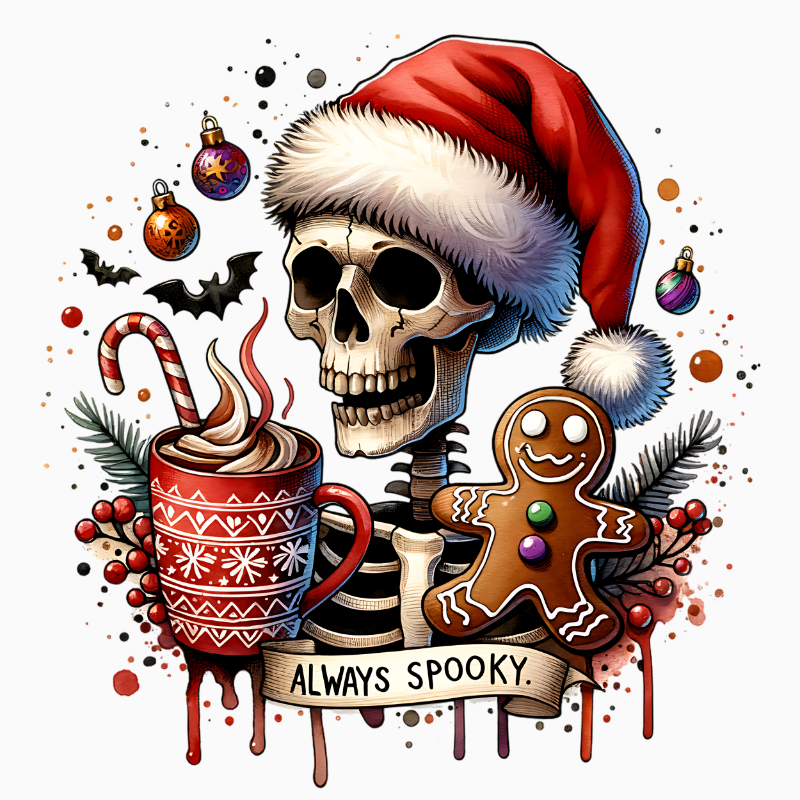 Always Spooky PNG – Skull Santa Christmas Clipart | Spooky‑Festive Sublimation Design