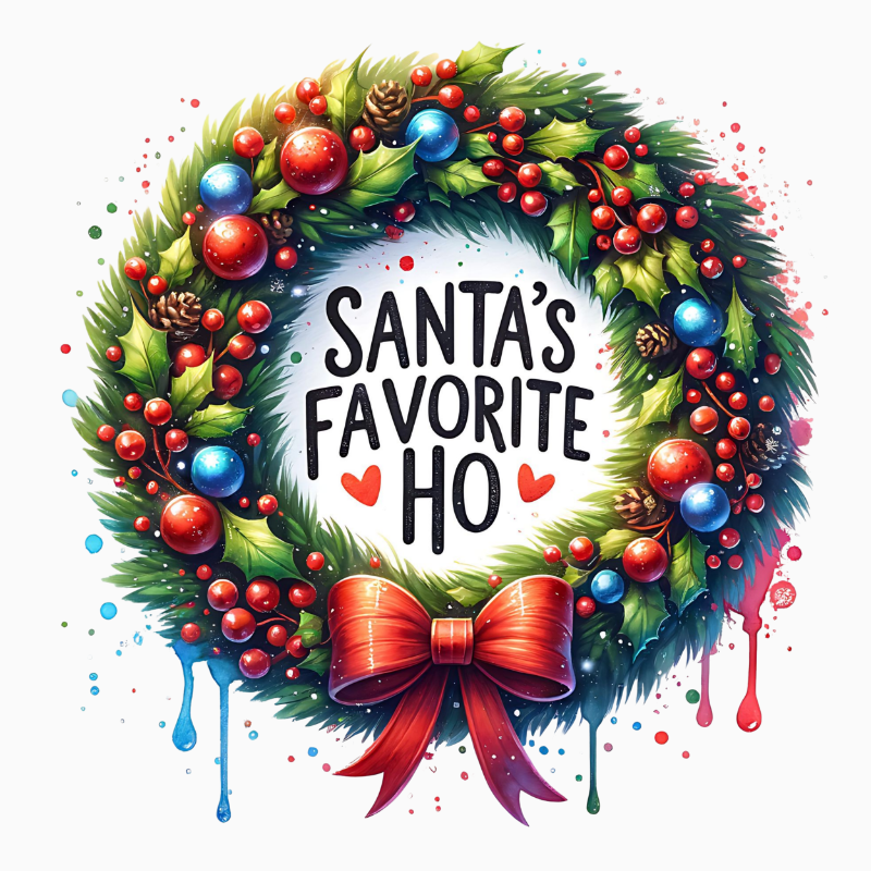 Santa’s Favorite Ho PNG – Funny Christmas Wreath Clipart | Cheeky Holiday Sublimation Design