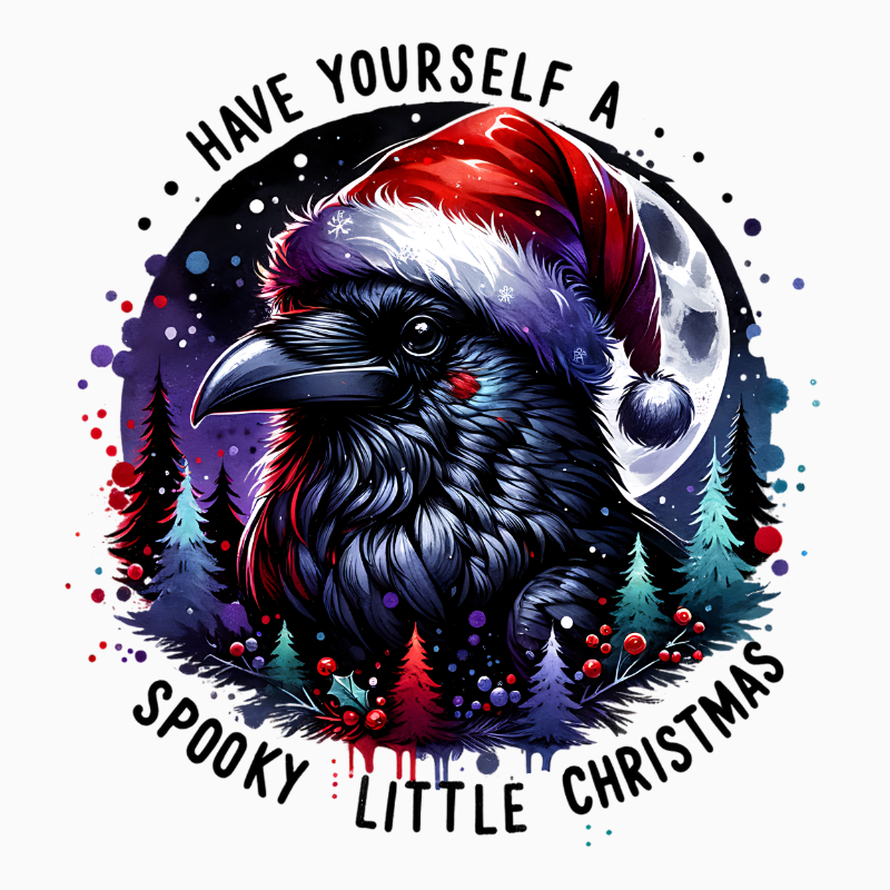 Spooky Little Christmas Raven PNG – Gothic Holiday Bird Clipart | Dark Festive Moonlit Sublimation Design