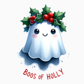 Boos of Holly PNG – Cute Ghost Christmas Clipart | Spooky‑Cute Holiday Sublimation Design