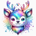Rainbow Heart Deer Head PNG | Magical Colorful Antler Animal Artwork for Sublimation, Crafts, and Holiday Gifts