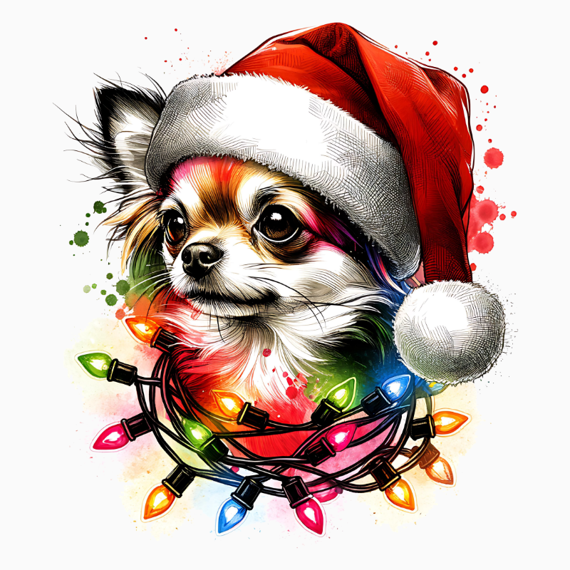 Christmas Lights Chihuahua PNG – Cute Holiday Dog Clipart | Festive Pet Sublimation Design