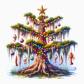 Bayou Christmas Tree PNG – Coastal Moss Tree Clipart | Cajun Holiday Seafood Sublimation Design