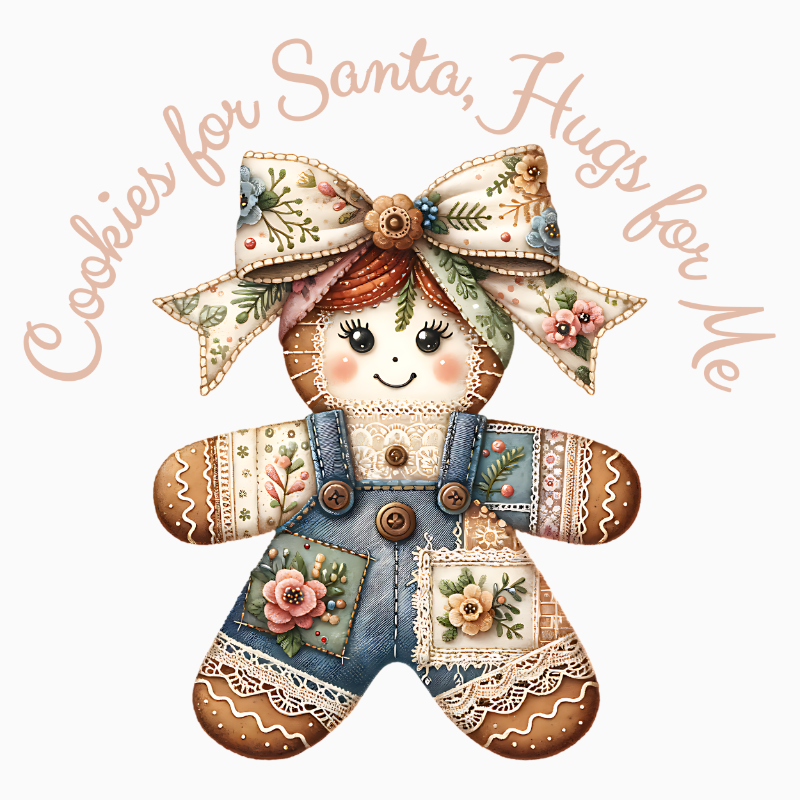 Cookies for Santa, Hugs for Me PNG – Patchwork Gingerbread Clipart | Cute Cozy Christmas Sublimation Design