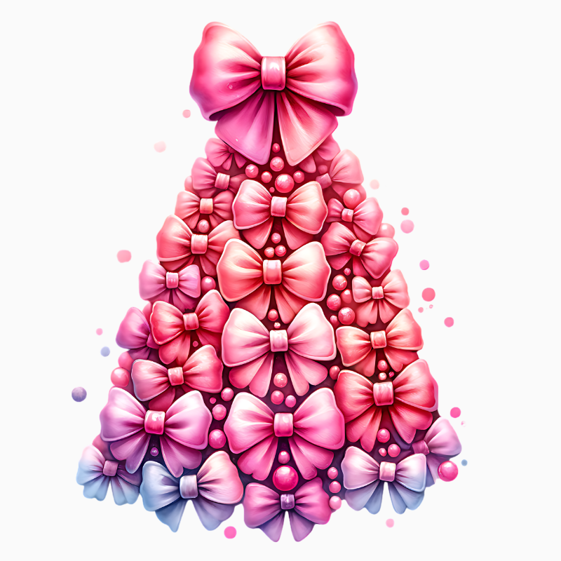 Pink Bow Christmas Tree PNG – Elegant Girly Holiday Clipart | Pastel Glam Sublimation Design