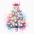 Pastel Christmas Tree PNG – Soft Watercolor Holiday Clipart | Elegant Pink & Blue Sublimation Design