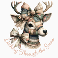 Dashing Through the Snow PNG – Patchwork Deer Clipart | Cozy Vintage Christmas Sublimation Design