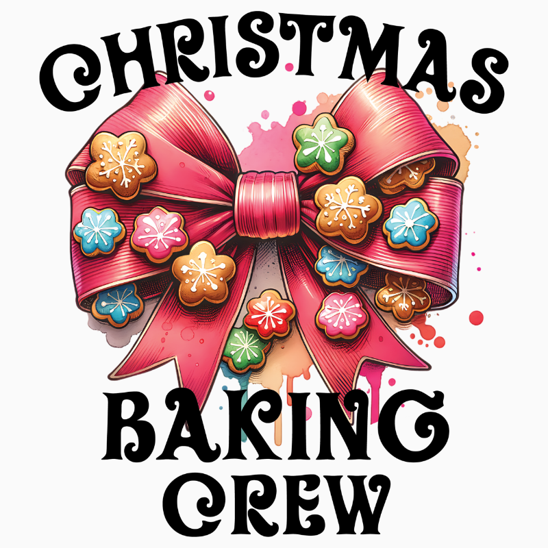Christmas Baking Crew PNG | Festive Gingerbread Cookie Bow Artwork for Sublimation, Crafts, and Holiday Shirts