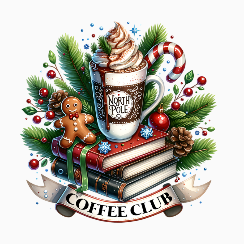 North Pole Coffee Club PNG – Christmas Coffee Mug Clipart | Cozy Holiday Books & Gingerbread Artwork