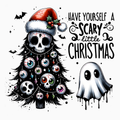 Scary Christmas Tree Ghost PNG | Dark Holiday Skull Artwork for Sublimation, Crafts, and Spooky Décor