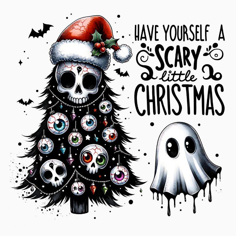 Scary Christmas Tree Ghost PNG | Dark Holiday Skull Artwork for Sublimation, Crafts, and Spooky Décor