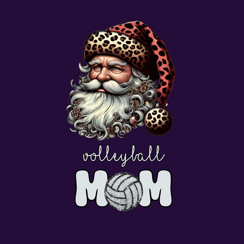 Volleyball Mom Christmas Santa PNG – Leopard Print Santa Hat Holiday Design | Festive Sports Mom Downloadable Artwork