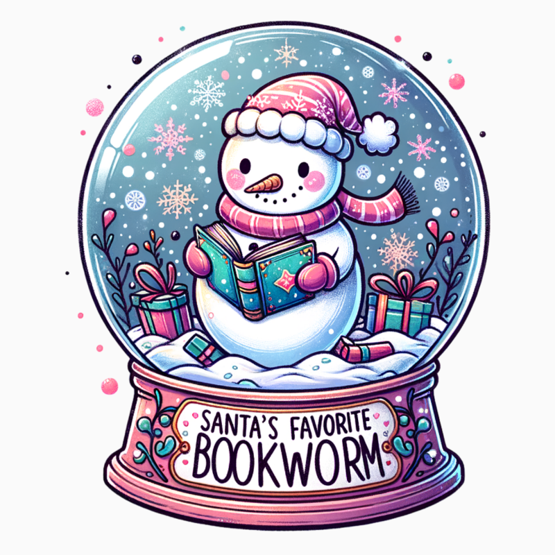 Santa’s Favorite Bookworm PNG – Snowman Reading Snow Globe Clipart | Cozy Christmas Sublimation Design