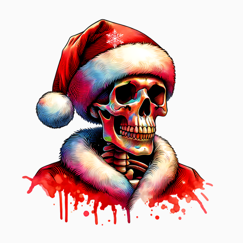 Colorful Skeleton Santa PNG – Vibrant Christmas Skeleton Clipart | Bold Holiday Sublimation Artwork
