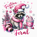 Festive but Feral PNG – Pink Christmas Raccoon Clipart | Cute Wild Holiday Sublimation Design