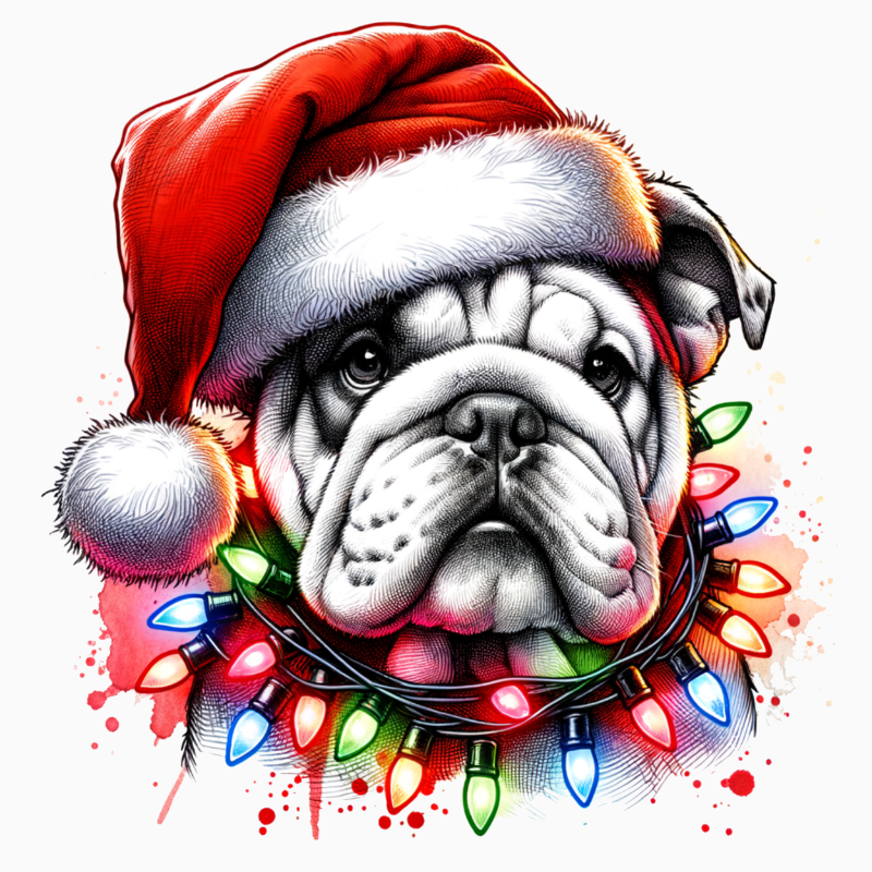 Bulldog Christmas PNG | Festive Santa Hat Dog Digital Artwork for Sublimation & Crafts