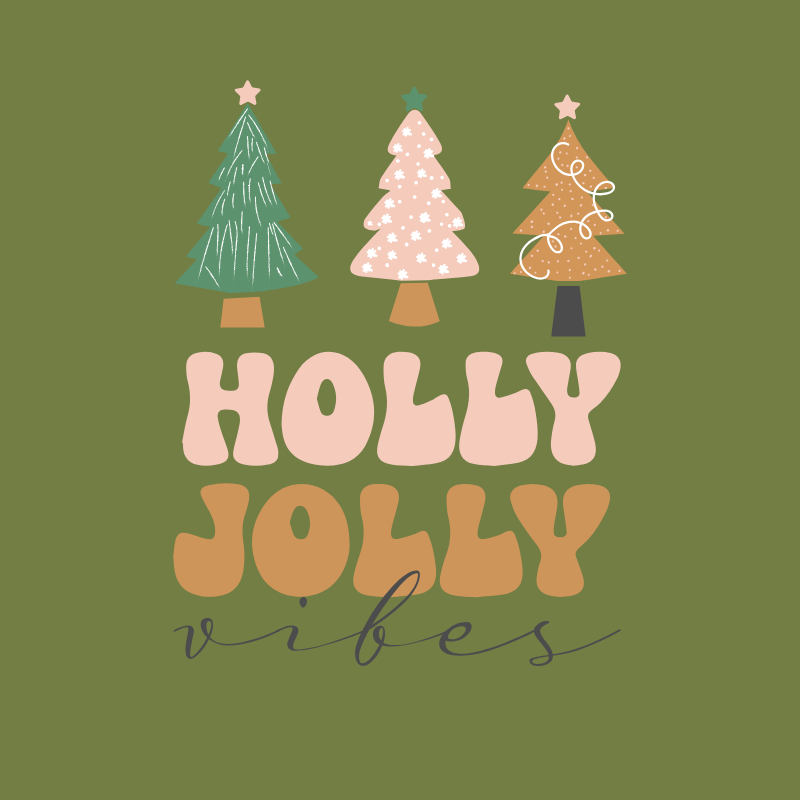 Holly Jolly Vibes PNG – Christmas Tree Clipart, Retro Holiday Sublimation Design, Festive Winter Graphic, Digital Download