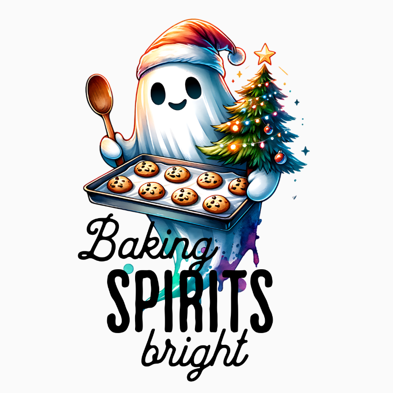 Baking Spirits Bright PNG – Christmas Ghost Baker Clipart | Cute Holiday Baking Sublimation Design