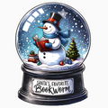 Santa’s Favorite Bookworm PNG – Snowman Reading Snow Globe Clipart | Charming Winter Holiday Sublimation Design