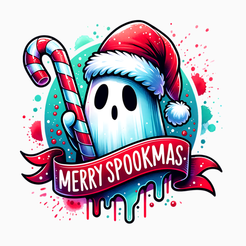 Merry Spookmas PNG – Cute Christmas Ghost Clipart | Candy Cane Spooky Holiday Sublimation Design