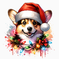 Christmas Corgi PNG – Cute Santa Hat Dog Clipart | Festive Holiday Lights Sublimation Design