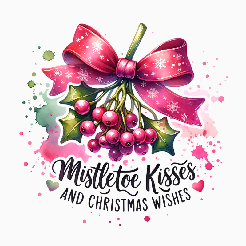 Mistletoe Kisses and Christmas Wishes PNG – Watercolor Christmas Clipart | Festive Holiday Downloadable Artwork