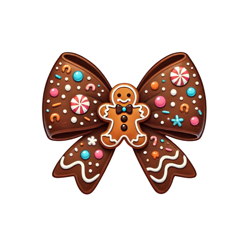 Gingerbread Bow PNG – Christmas Gingerbread Man Clipart, Candy Bow Holiday Design, Festive Baking Sublimation Graphic, Digital Download