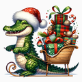 Christmas Alligator Sleigh PNG – Festive Gator with Gifts Clipart | Southern Holiday Sublimation Design