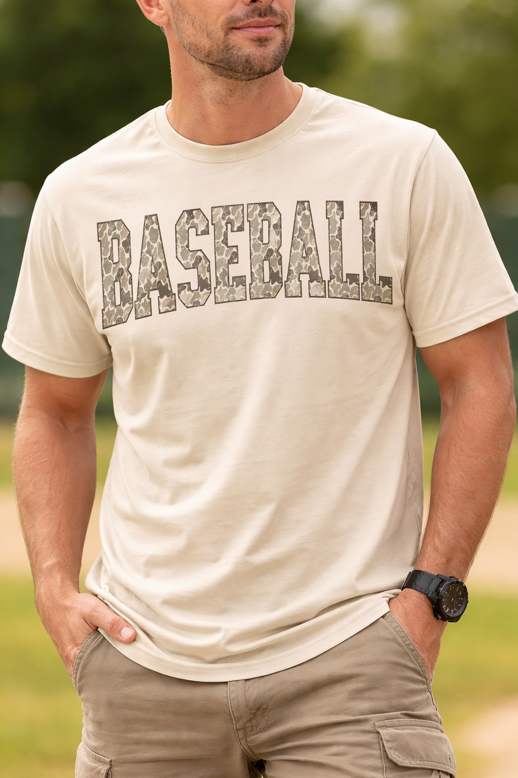 Camo Baseball Tan Shirt | Baseball Graphic Tee